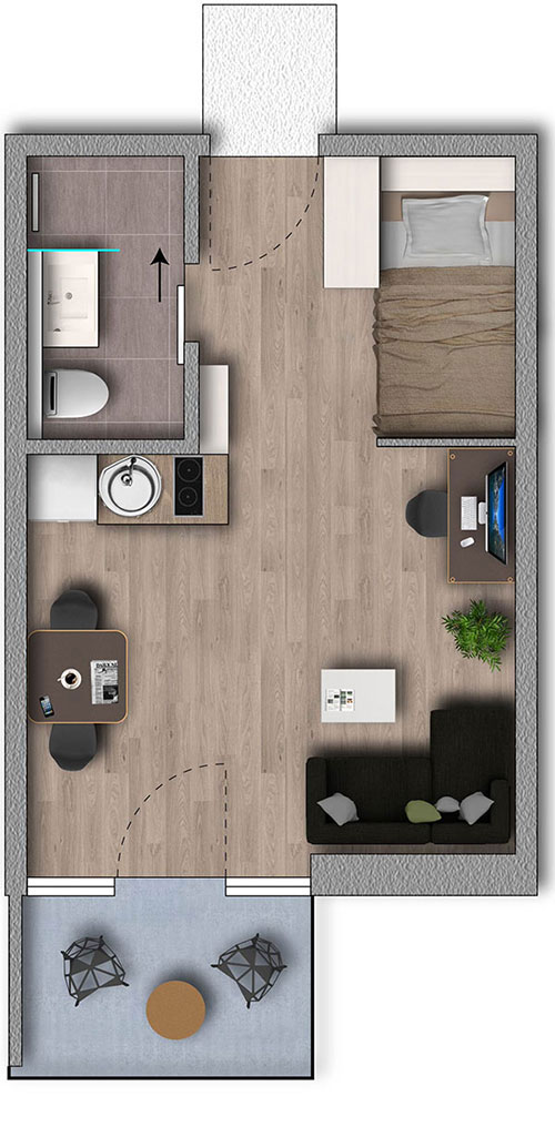 Apartment Typ Komfort 3D Ansicht