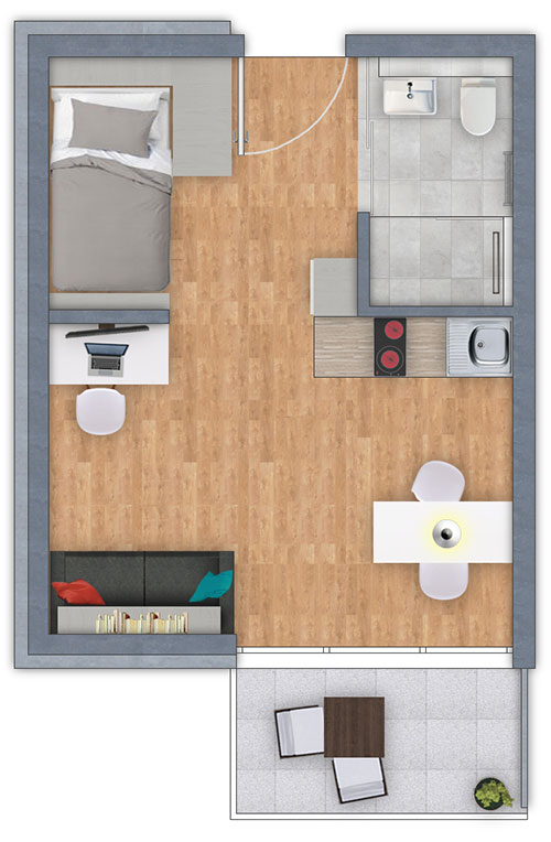 Apartment Typ Komfort 3D Ansicht